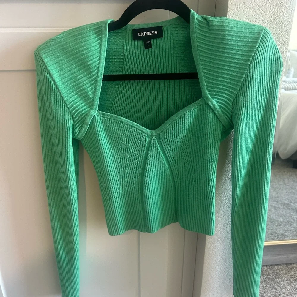 Express Green Ribbed Women's Blouse - Picture 1 of 2